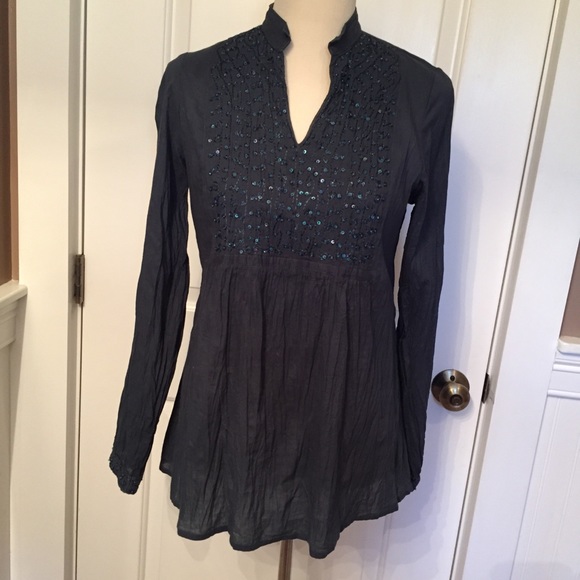 NEW GREATER GOOD NETWORK TOP TUNIC TEAL BEADS LONG SLEEVE Size S Unworn NWOT - Picture 1 of 7